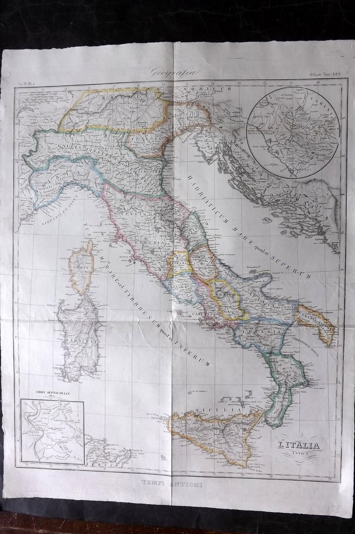 Marmocchi, F. C. 1845 Hand Col Map. Ancient Italy (1 of 2)