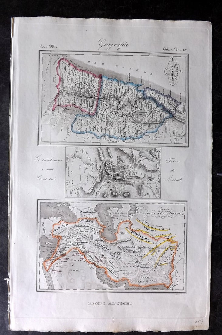 Marmocchi, F. C. 1845 Hand Col Map. Holy Land. Israel, Jerusalem inset (1 of 2)