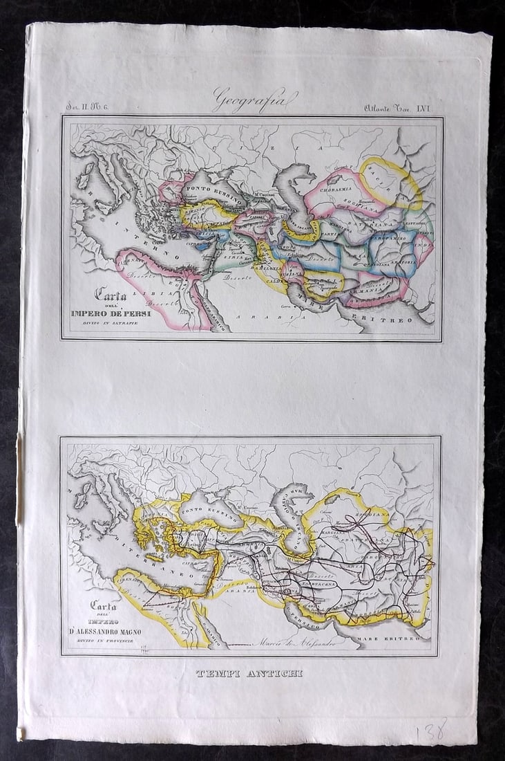 Marmocchi, F. C. 1845 Hand Col Map. Holy Land. Persia Empire, Alexander the Great (1 of 2)