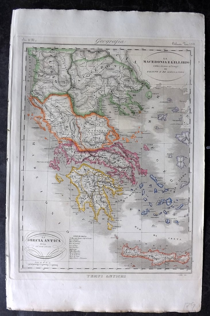 Marmocchi, F. C. 1845 Hand Col Map. Ancient Greece (1 of 2)