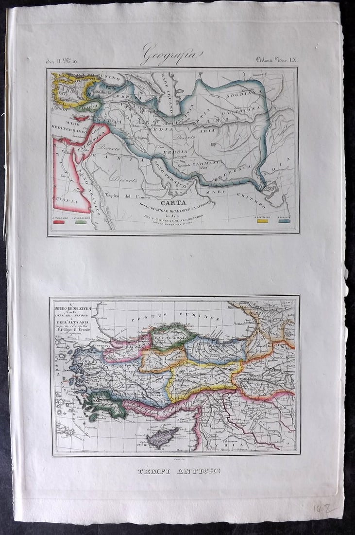 Marmocchi, F. C. 1845 Hand Col Map. Asia Minor. Macedonia Greece Cyprus (1 of 2)