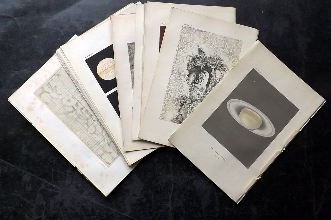 Ball, Robert 1891 Lot of 16 Astronomy Celestial Prints: Lithographs Published 1891, London for "The Story of the Heavens" by Sir Robert Stawell Ball. Paper Size: 9 x 6 inch (23 x 15cm) A few with margin toning. Good Condition