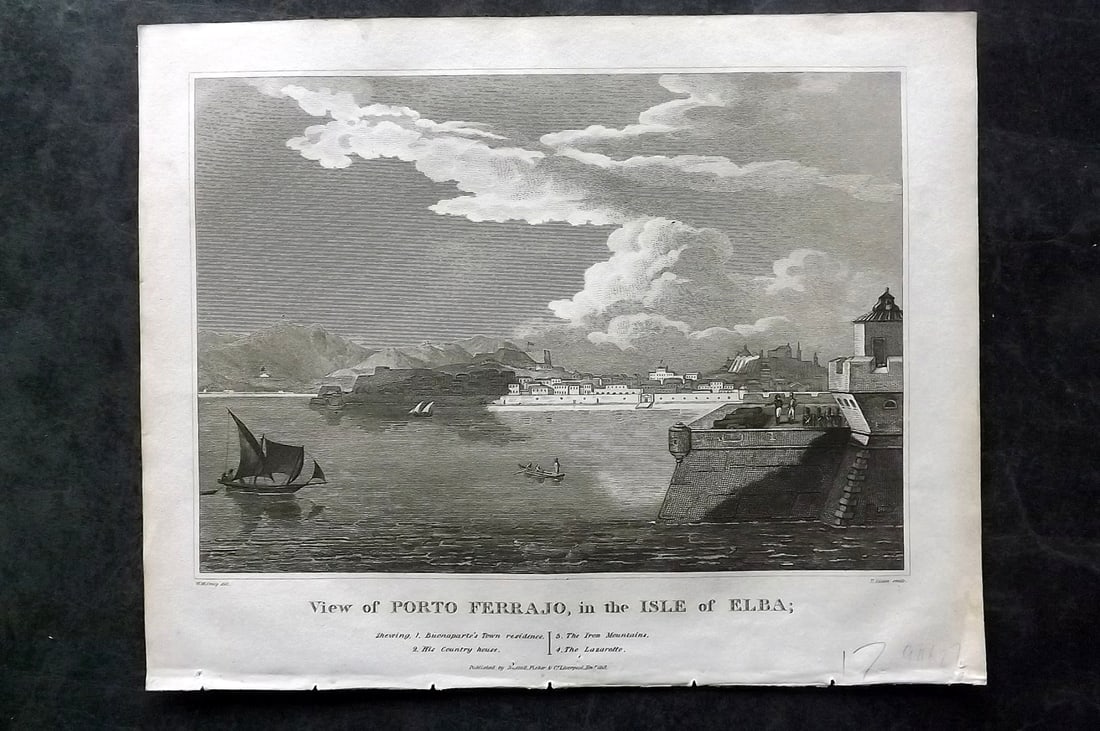 Clarke, J. W. C1820 Print. Porto Ferrajo in the Isle of Elba, Italy (1 of 1)
