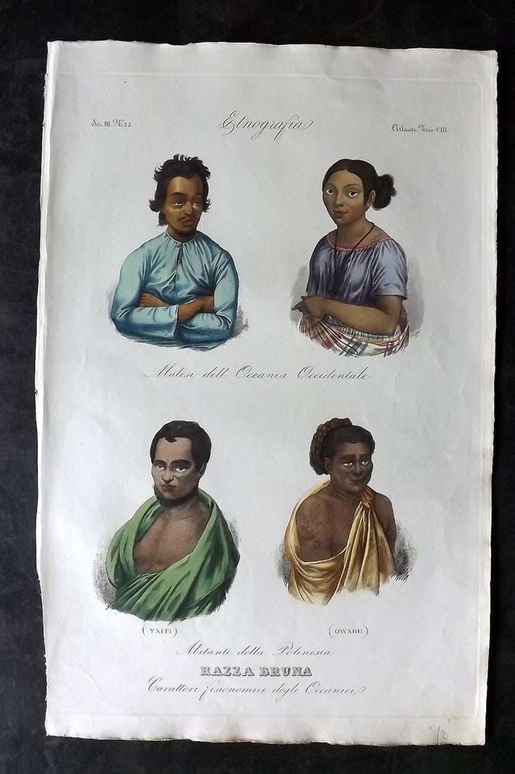 Marmocchi, F. C. 1845 Folio HCol Print.  Ethnic - Hawaii USA & Tahiti Pacific 103 (1 of 2)