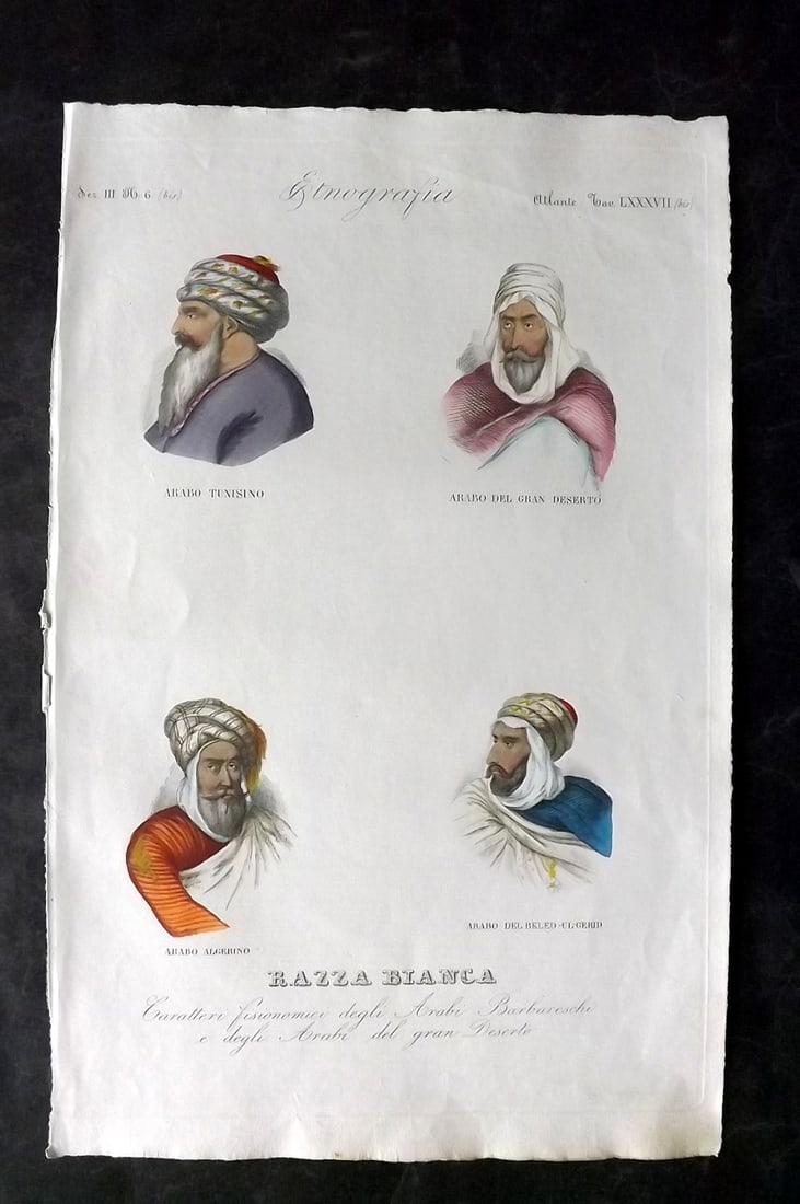 Marmocchi, F. C. 1845 Folio HCol Print. Arabs of Tunis, Algeria, Arabia (1 of 2)