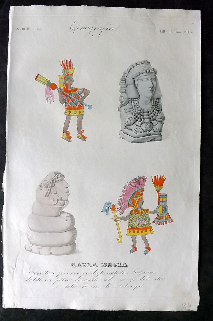 Marmocchi, F. C. 1845 Folio HCol Print. Mexico. Sculptures 102* (1 of 2)