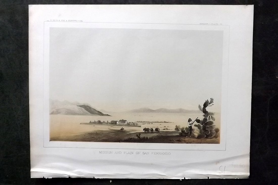 Williamson, Lieut. R. S. 1856 Antique Print. Plain of Sain Fernando California: Lithograph Published 1853-61, Washington for "Reports of explorations and surveys, to ascertain the most practicable and economical route for a railroad from the Mississippi River to the Pacific Ocean