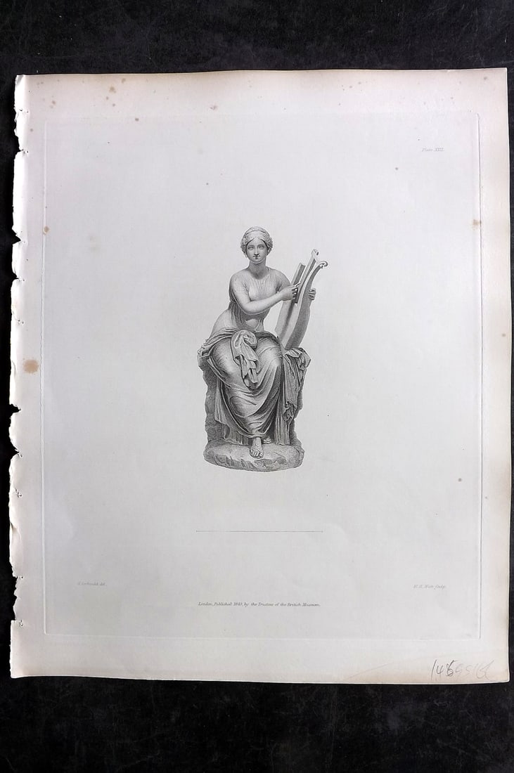 BM Marbles 1845 Folio Statue Print. Statue of a Muse 22: Steel Engravings Published 1812-61, London for "A Description of the Collection of Ancient Marbles in the British Museum" by the British Museum, Department of Greek and Roman Antiquities. Paper Size: