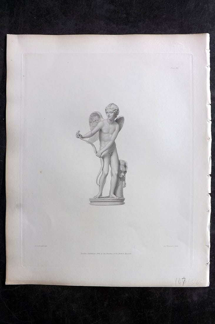 BM Marbles 1845 Folio Statue Print. Statue of Cupid 21: Steel Engravings Published 1812-61, London for "A Description of the Collection of Ancient Marbles in the British Museum" by the British Museum, Department of Greek and Roman Antiquities. Paper Size: