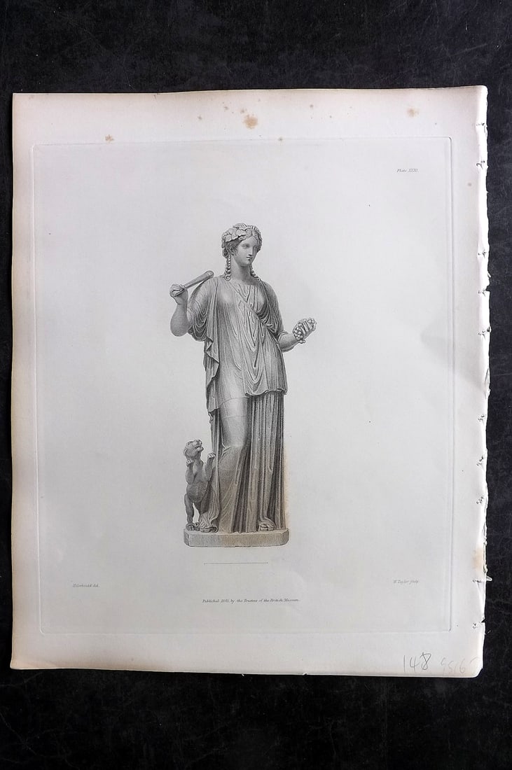 BM Marbles 1845 Folio Statue Print. Statue of Libera 23: Steel Engravings Published 1812-61, London for "A Description of the Collection of Ancient Marbles in the British Museum" by the British Museum, Department of Greek and Roman Antiquities. Paper Size: