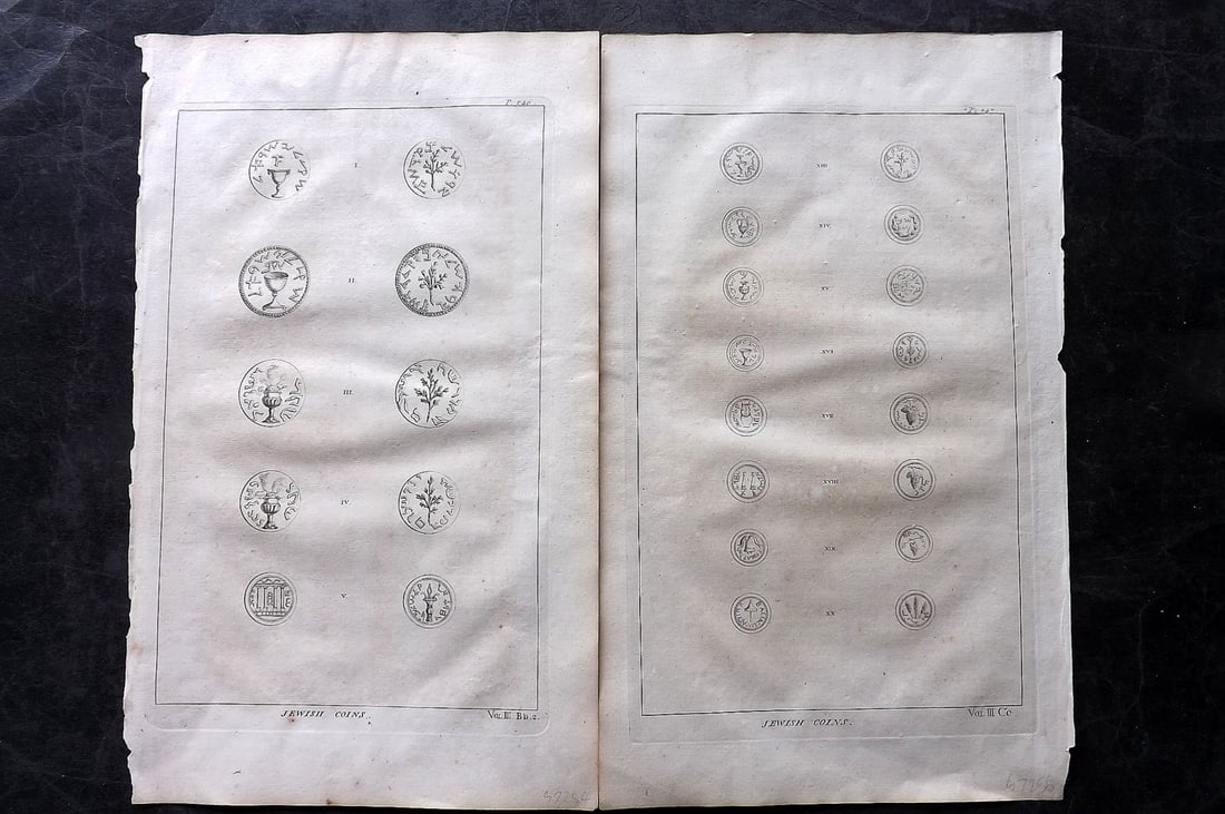 Calmet, Augustin 1732 Pair of Folio Prints. Jewish Coins. Judaica (1 of 2)
