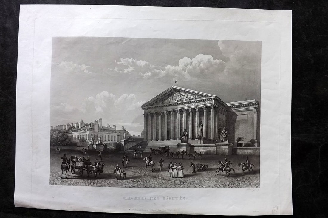 Gavard, Charles C1845 Folio Print. Chambre des Deputes, Paris: Large Folio Aquatint Published C1845, Paris for "Collection des Principales vues de Paris. Dessinees par Gavard avec la Diagraphe et gravees par les meilleurs artistes" by Charles Gavard. Engraved Fri