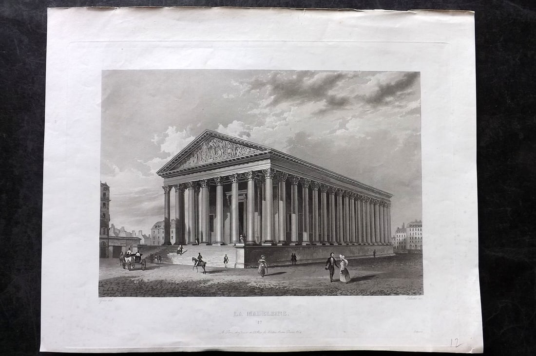 Gavard, Charles C1845 Folio Print. La Madeleine, Paris: Large Folio Aquatint Published C1845, Paris for "Collection des Principales vues de Paris. Dessinees par Gavard avec la Diagraphe et gravees par les meilleurs artistes" by Charles Gavard. Engraved Fri