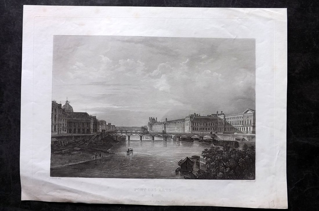 Gavard, Charles C1845 Folio Print. Pont des Arts, Paris: Large Folio Aquatint Published C1845, Paris for "Collection des Principales vues de Paris. Dessinees par Gavard avec la Diagraphe et gravees par les meilleurs artistes" by Charles Gavard. Engraved Fri