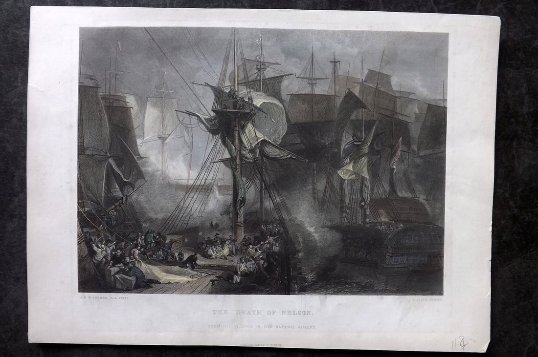 Art Journal C1850 Hand Col Naval Ship Print. Death of Nelson (1 of 1)