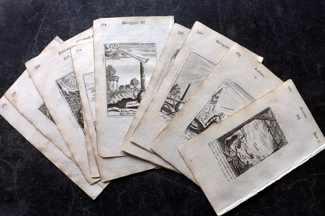 Quarles, Francis 1736 Lot of 18 Antique Emblem Prints (1 of 4)