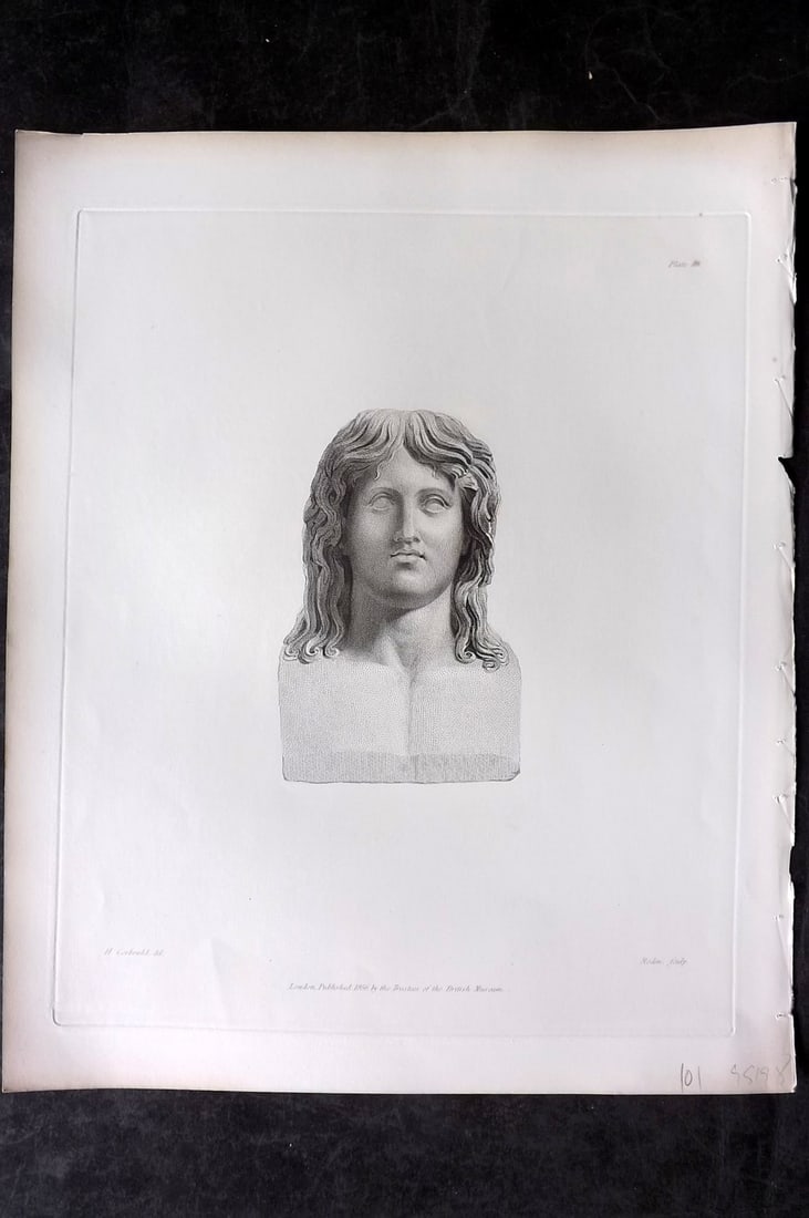 BM Marbles 1845 Folio Statue Print. Bust of a Barbarian Captive 28 (1 of 1)