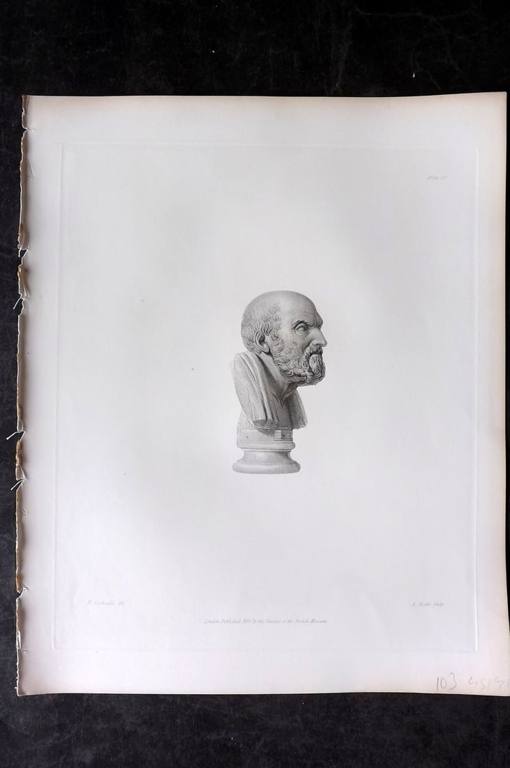 BM Marbles 1845 Folio Statue Print. Bust of an Old Man 19 (1 of 1)