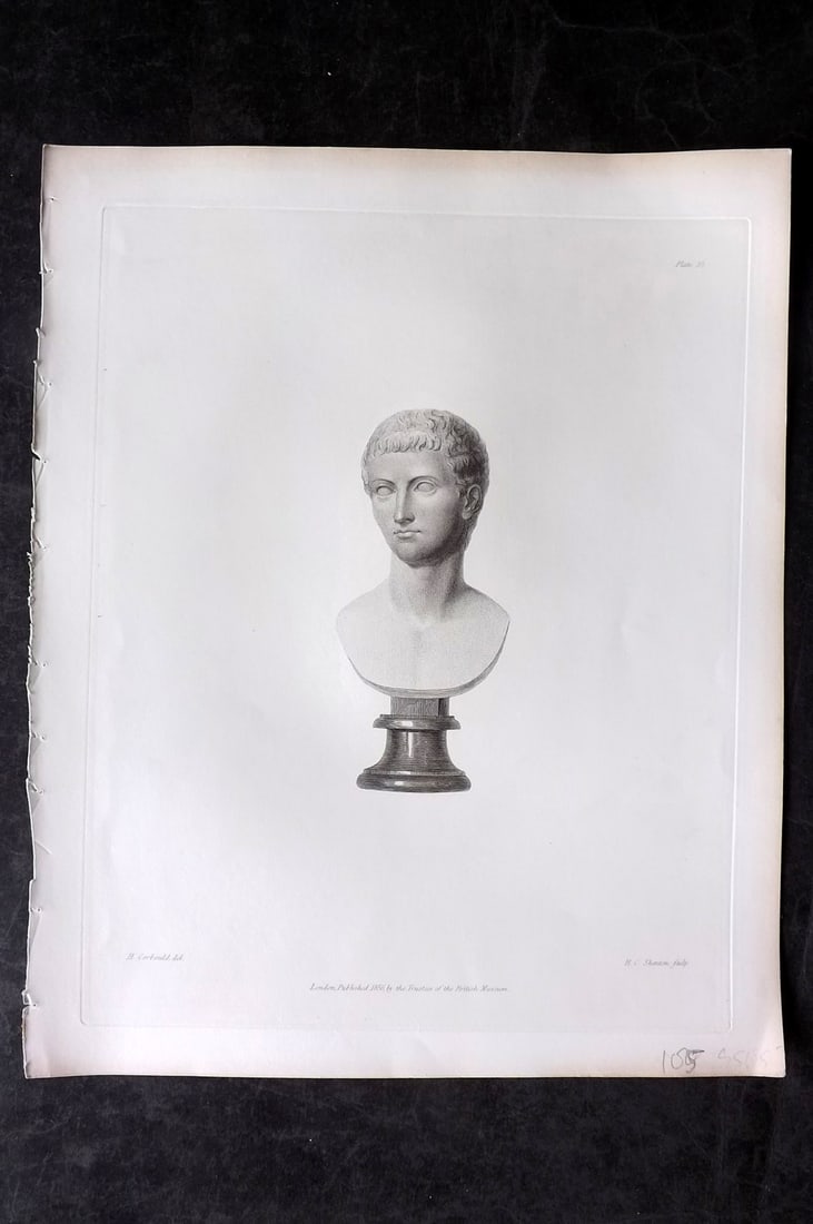 BM Marbles 1845 Folio Statue Print. Bust of Tiberius 23 (1 of 1)