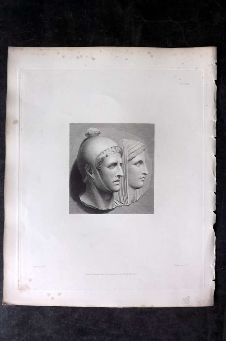 BM Marbles 1845 Folio Statue Print. Pelops and Hippdaamia 32: Steel Engravings Published 1812-61, London for "A Description of the Collection of Ancient Marbles in the British Museum" by the British Museum, Department of Greek and Roman Antiquities. Paper Size: 