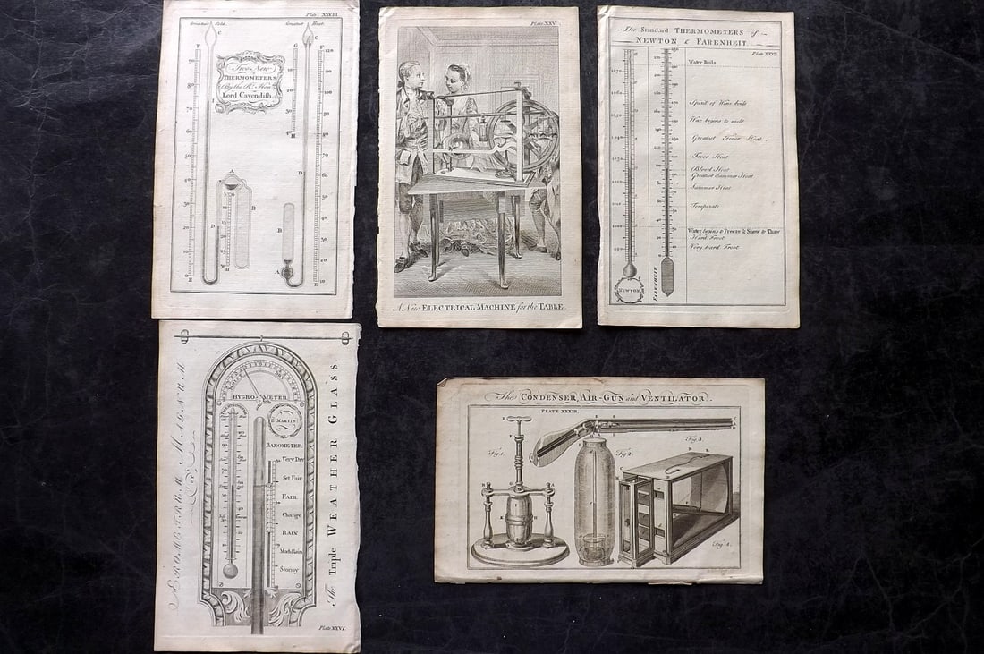 Martin, Benjamin 1759 Lot of 5 Science & Tech Prints: Copper Plate Published 1759, London for "The Young Gentleman and Lady's Philosophy... by Benjamin Martin. Paper Size: 8 x 5 inch (21 x 13cm) Good Condition