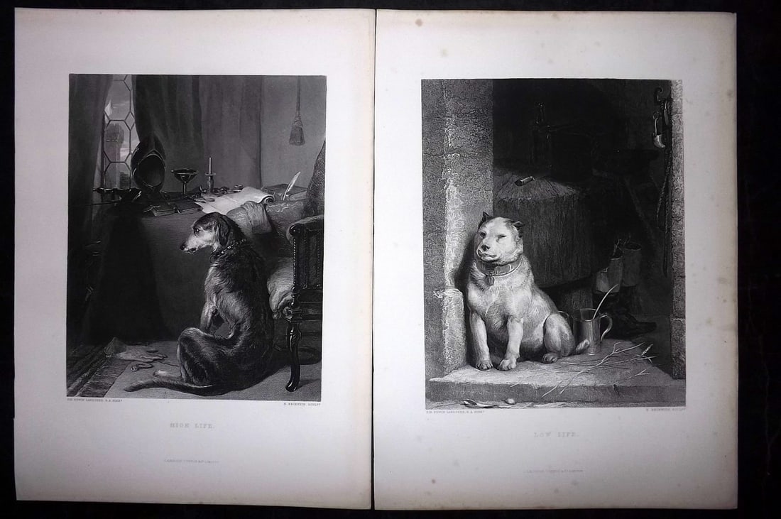 Landseer, Edwin 1880 Pair of Folio Antique Dog Prints: Folio Steel Engravings Published 1879-80 by Virtue & Co, London for "Landseer's Works" by W. Cosmo Monkhouse. Paper Size: 14 x 10 inch (36 x 26cm) Good Condition
