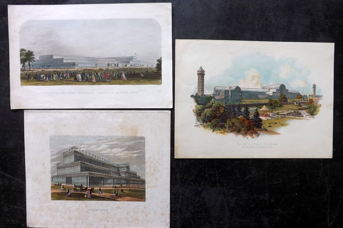 London - Crystal Palace C1850-90's Lot of 3 Prints incl Hand Col (1 of 2)