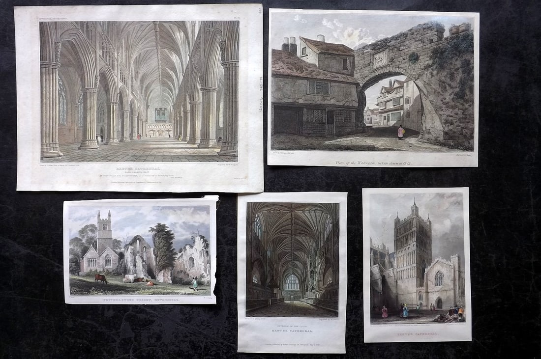 UK 19th Cent. Lot of 5 Hand Col Prints. Devon (1 of 2)