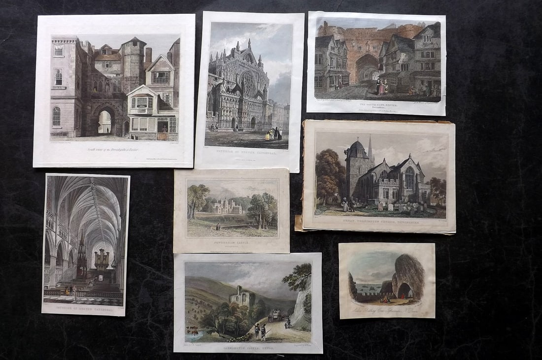 UK 19th Cent. Lot of 8 Hand Col Prints. Devon (1 of 2)
