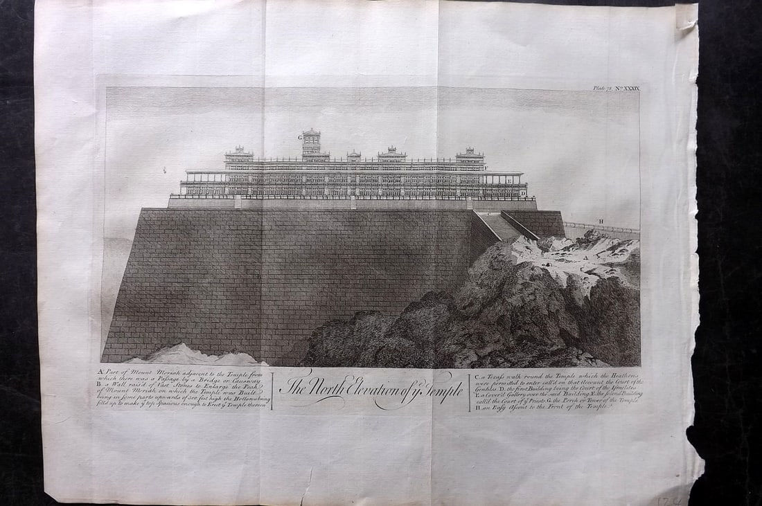 Goadby (Pub) 1770 LG Folio Religious Print. North Elevation of Solomon's Temple (1 of 2)
