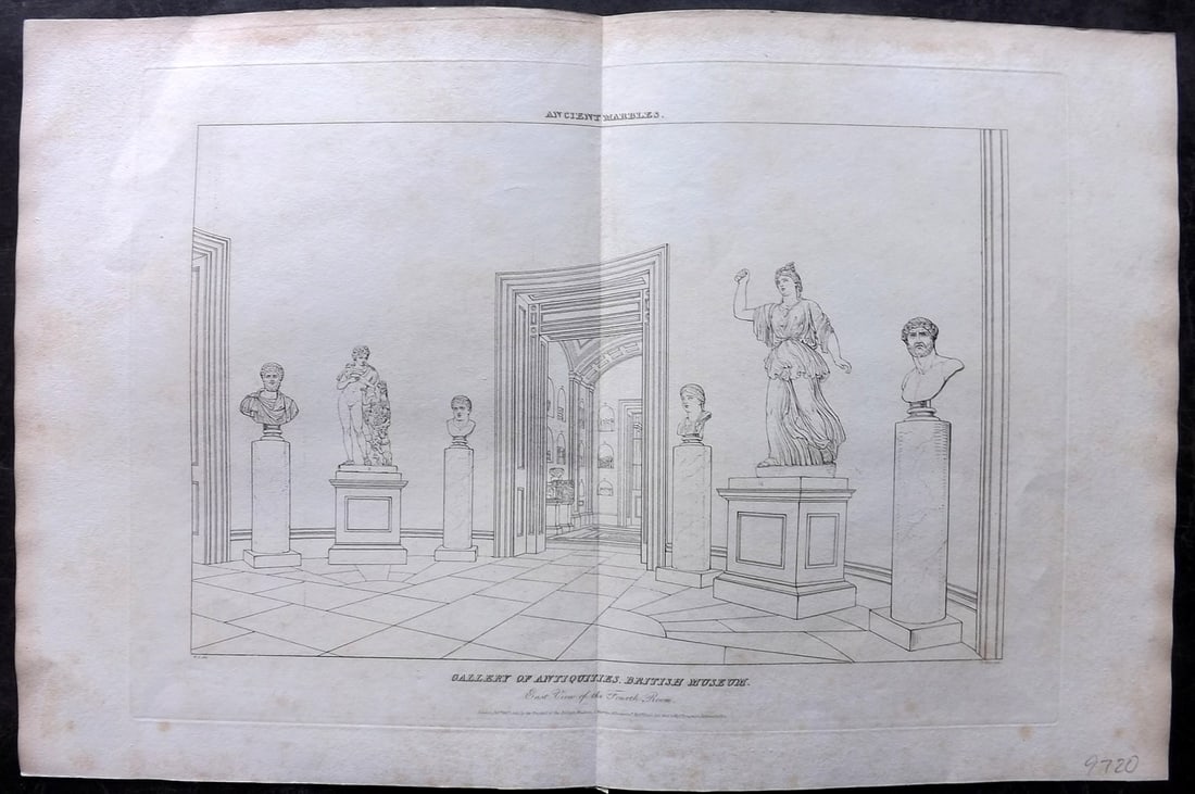 BM Marbles 1818 Folio Print. Antiquities at the British Museum, London (1 of 2)
