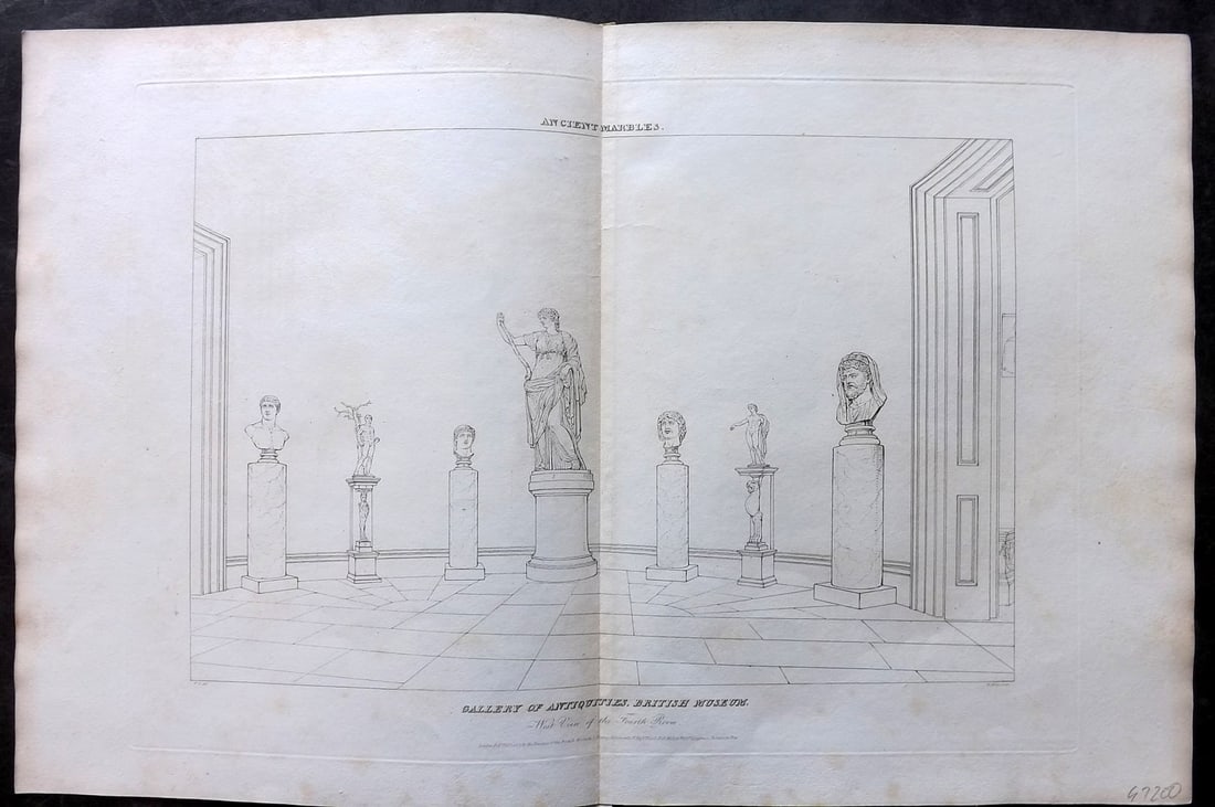 BM Marbles 1818 Folio Print. Antiquities at the British Museum, London (1 of 2)