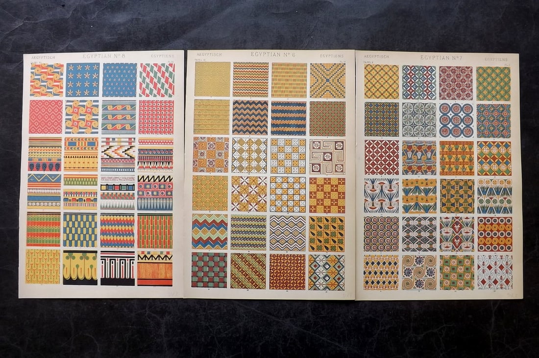 Jones, Owen 1910 Lot of 3 Architectural Design Prints. Egypt (1 of 2)