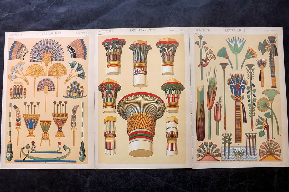 Jones, Owen 1910 Lot of 3 Architectural Design Prints. Egypt (1 of 2)