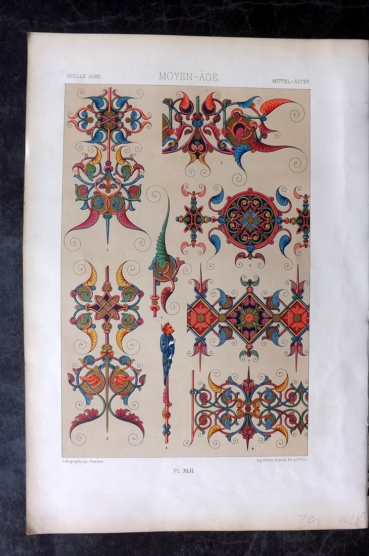 Racinet, Auguste 1871 Folio Architecture Print. Middle Ages 42 (1 of 2)