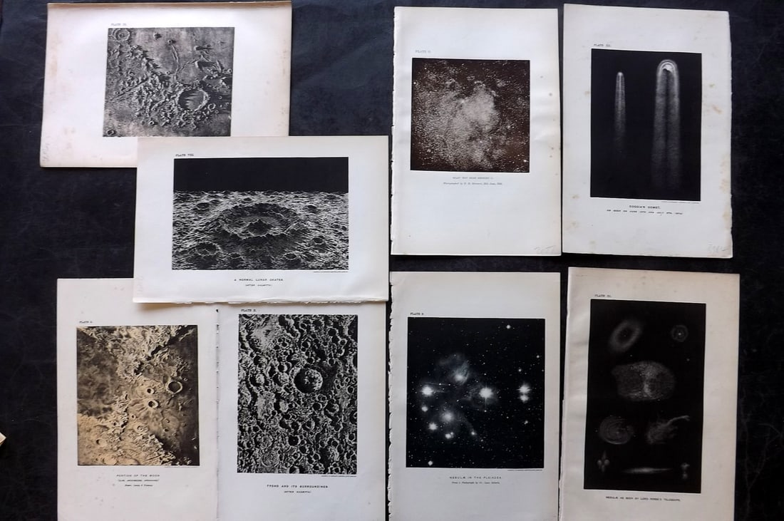 Ball, Robert Stawell C1900 Lot of 8 Astronomy Prints: Lithographs Published 1893-1913, London for "The Story of the Heavens" by Sir Robert Stawell Ball. Paper Size: 9 x 6 inch (23 x 15cm) Good condition