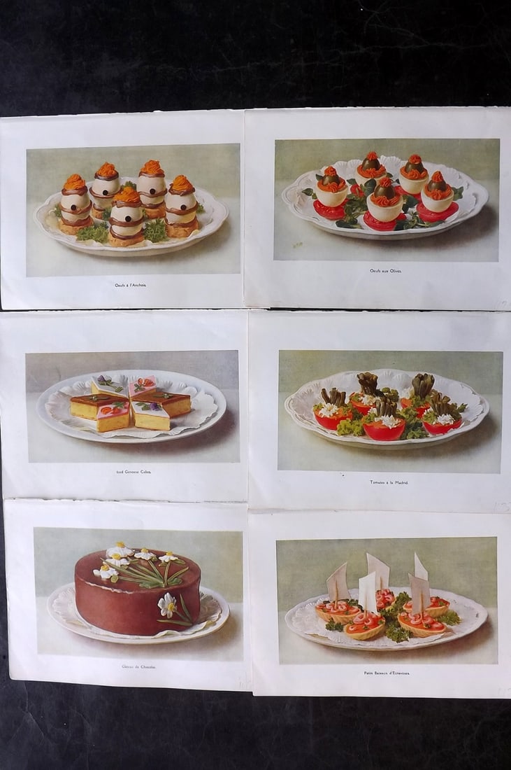 Fairclough, M. A. C1940 Lot of 6 Vintage Food Prints: Offset Lithograph Published C1940, London for "The Ideal Cookery Book" M. A. Fairclough. Paper Size: 10 x 7 inch (25 x 18cm) Good Condition