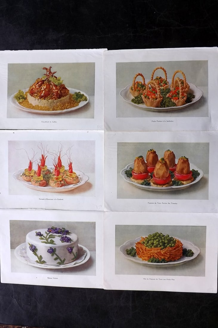Fairclough, M. A. C1940 Lot of 6 Vintage Food Prints: Offset Lithograph Published C1940, London for "The Ideal Cookery Book" M. A. Fairclough. Paper Size: 10 x 7 inch (25 x 18cm) Good Condition