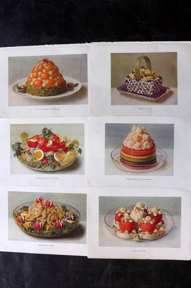 Fairclough, M. A. C1940 Lot of 6 Vintage Food Prints: Offset Lithograph Published C1940, London for "The Ideal Cookery Book" M. A. Fairclough. Paper Size: 10 x 7 inch (25 x 18cm) Good Condition