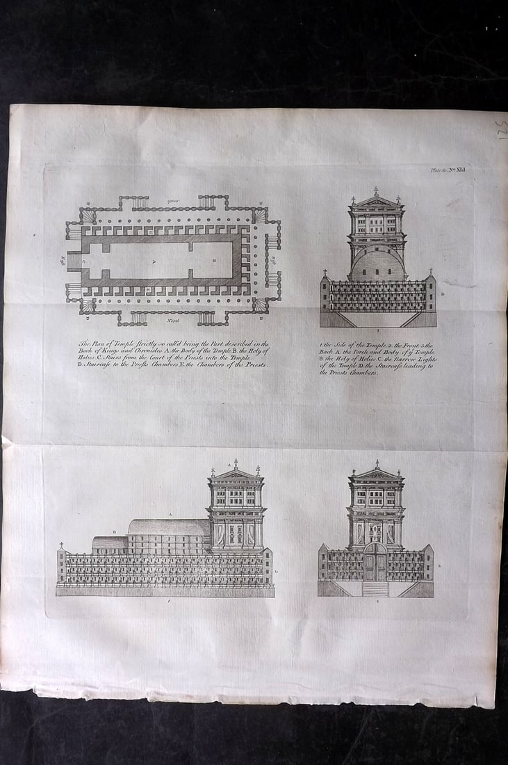 Goadby (Pub) 1770 LG Folio Religious Print. Profiles of Solomon's Temple (1 of 2)