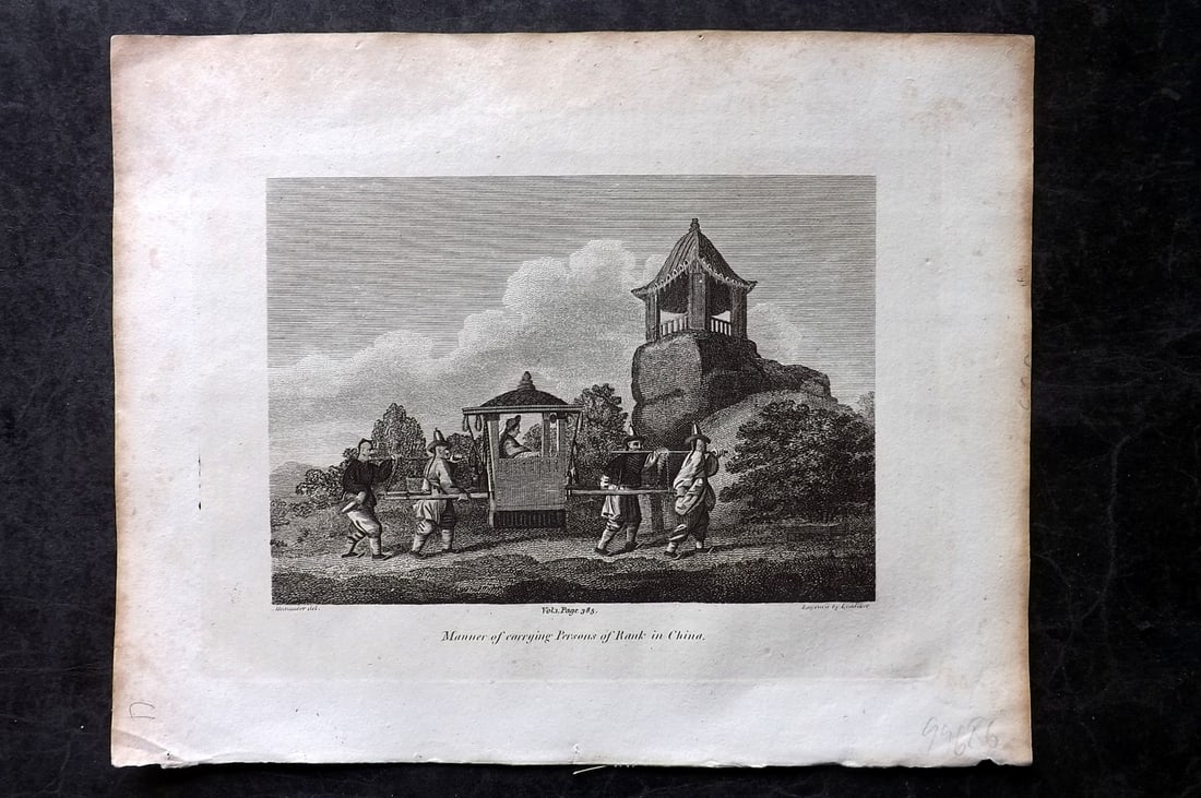 Cooke, George 1801 Print. Carrying Persons of Rank, China: Copper Plate Published 1801-07 by Macdonald & Son, London for "Modern and Authentic System of Universal Geography" By George A. Cooke. Paper Size: 10 x 8 inch (26 x 21cm) Minor toning, otherwise Good 