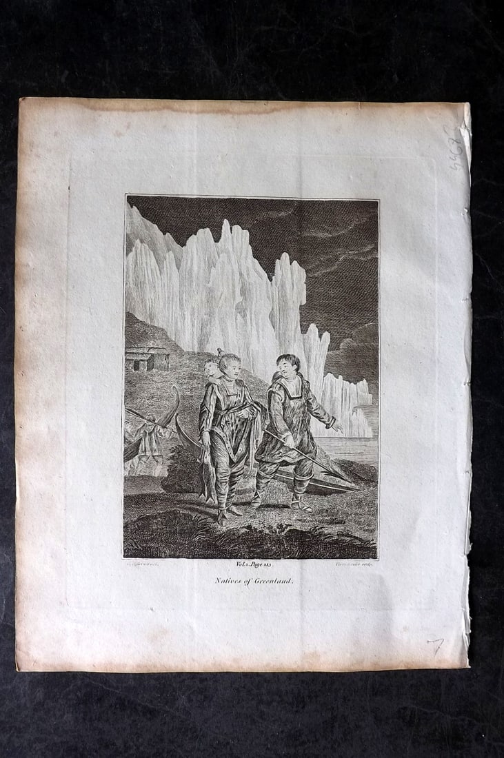 Cooke, George 1801 Print. Natives of Greenland: Copper Plate Published 1801-07 by Macdonald & Son, London for "Modern and Authentic System of Universal Geography" By George A. Cooke. Paper Size: 10 x 8 inch (26 x 21cm) Minor toning, otherwise Good 