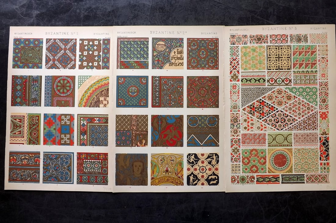 Jones, Owen 1910 Lot of 3 Architectural Design Prints. Byzantine (1 of 2)