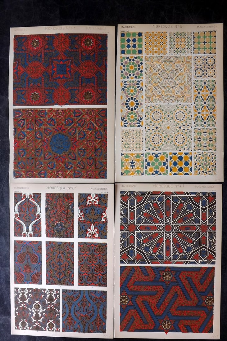 Jones, Owen 1910 Lot of 3 Architectural Design Prints. Moresque (1 of 2)