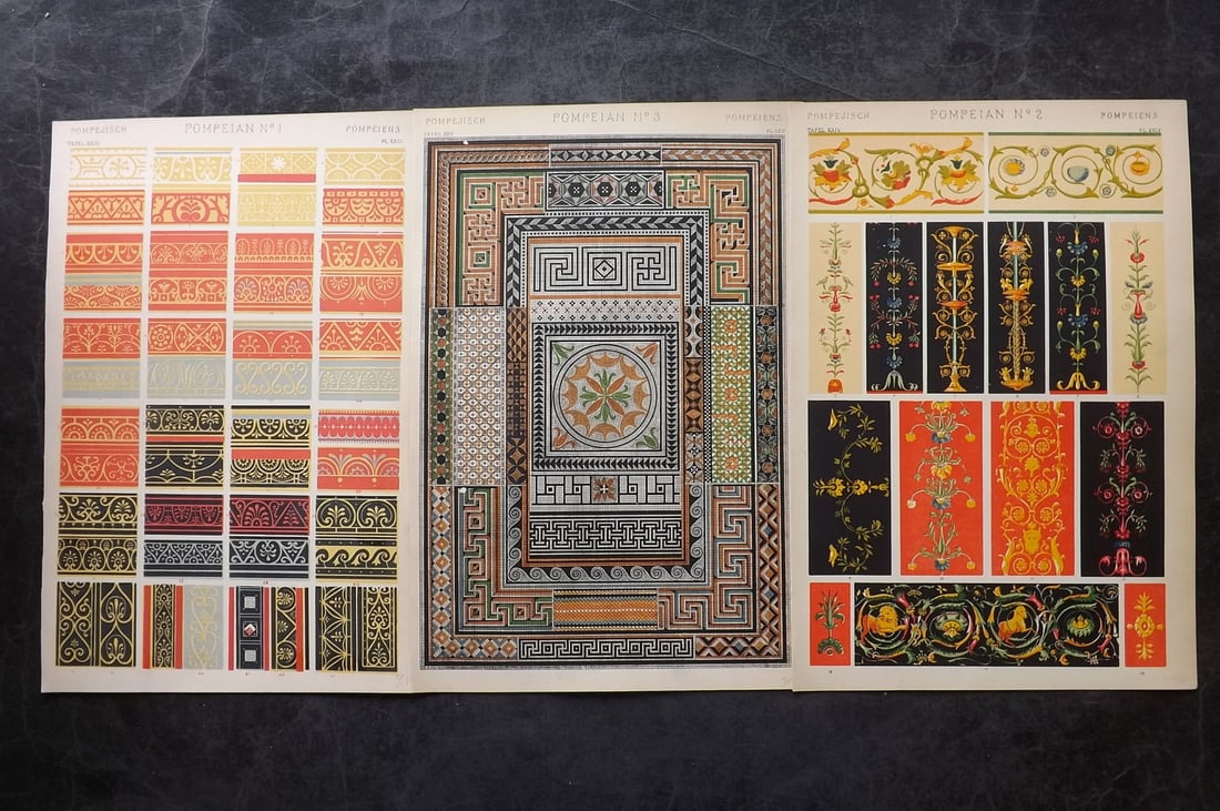 Jones, Owen 1910 Lot of 3 Architectural Design Prints. Pompeian (1 of 2)