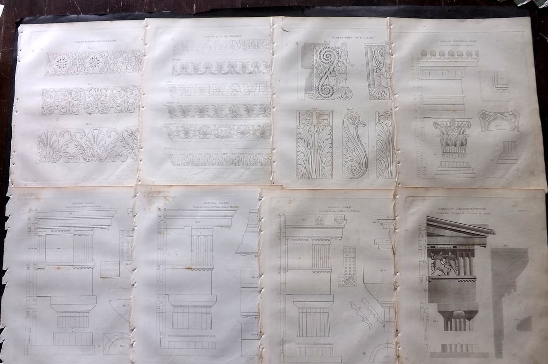 Shaw, Edward 1836 Lot of 8 Architectural Prints (1 of 2)