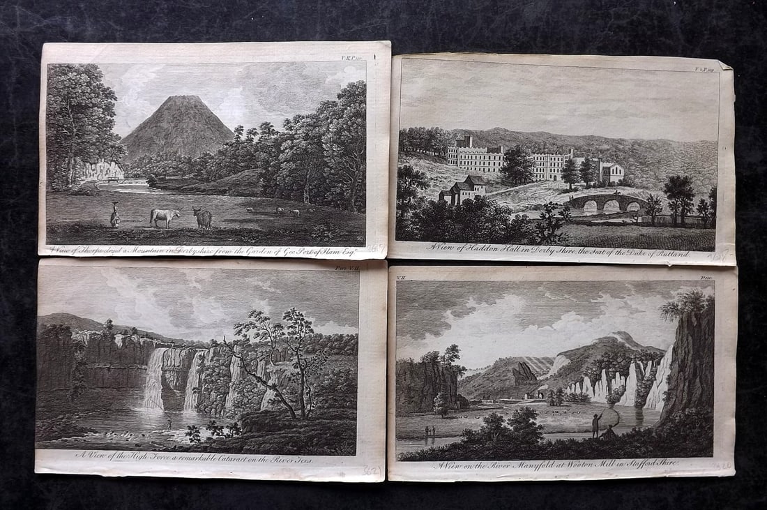 UK 1777 Lot of 4 Antique Prints. British Copper Plate Views: Copper Plate Published 1776-77, London for "A New Display of the Beauties of England" Paper Size: 8 x 5 inch (21 x 13cm) Good Condition