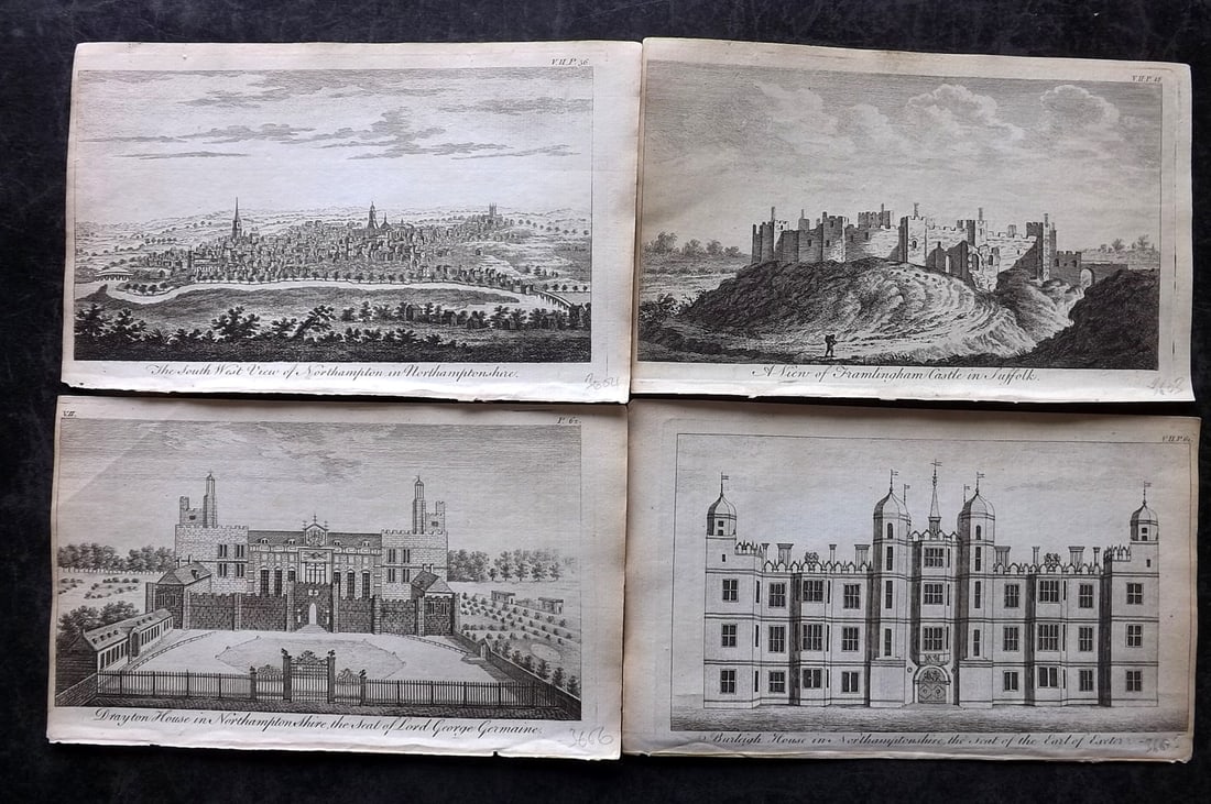 UK 1777 Lot of 4 Antique Prints. British Copper Plate Views: Copper Plate Published 1776-77, London for "A New Display of the Beauties of England" Paper Size: 8 x 5 inch (21 x 13cm) Good Condition