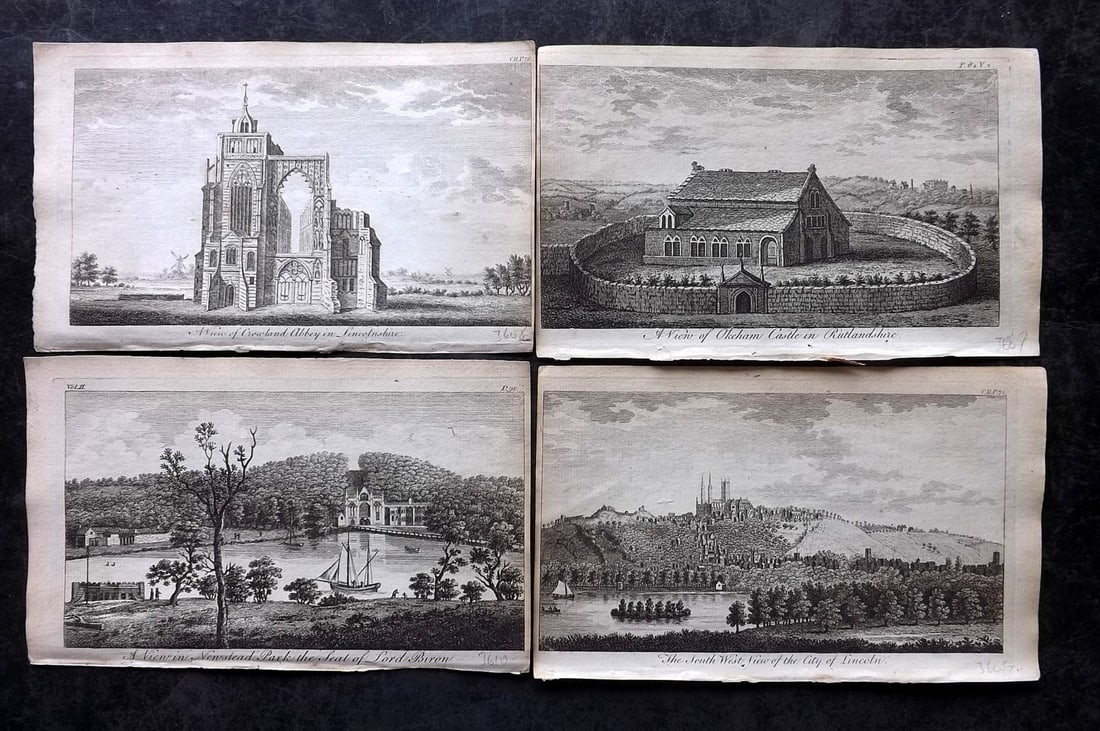 UK 1777 Lot of 4 Antique Prints. British Copper Plate Views: Copper Plate Published 1776-77, London for "A New Display of the Beauties of England" Paper Size: 8 x 5 inch (21 x 13cm) Good Condition