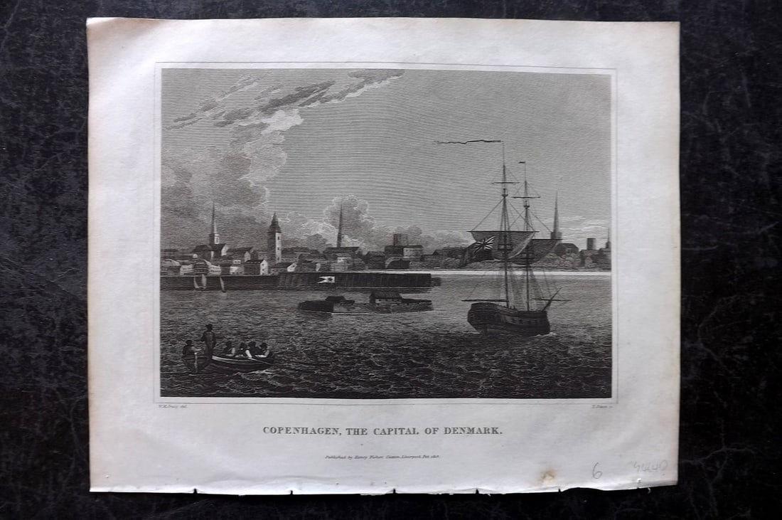 Clarke, J. W. C1820 Print. Copenhagen, Denmark, Ships (1 of 1)